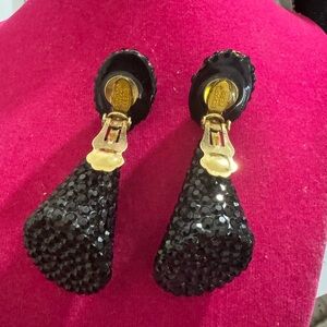 Black and Gold Teardrop Earrings with Sparkling Beads